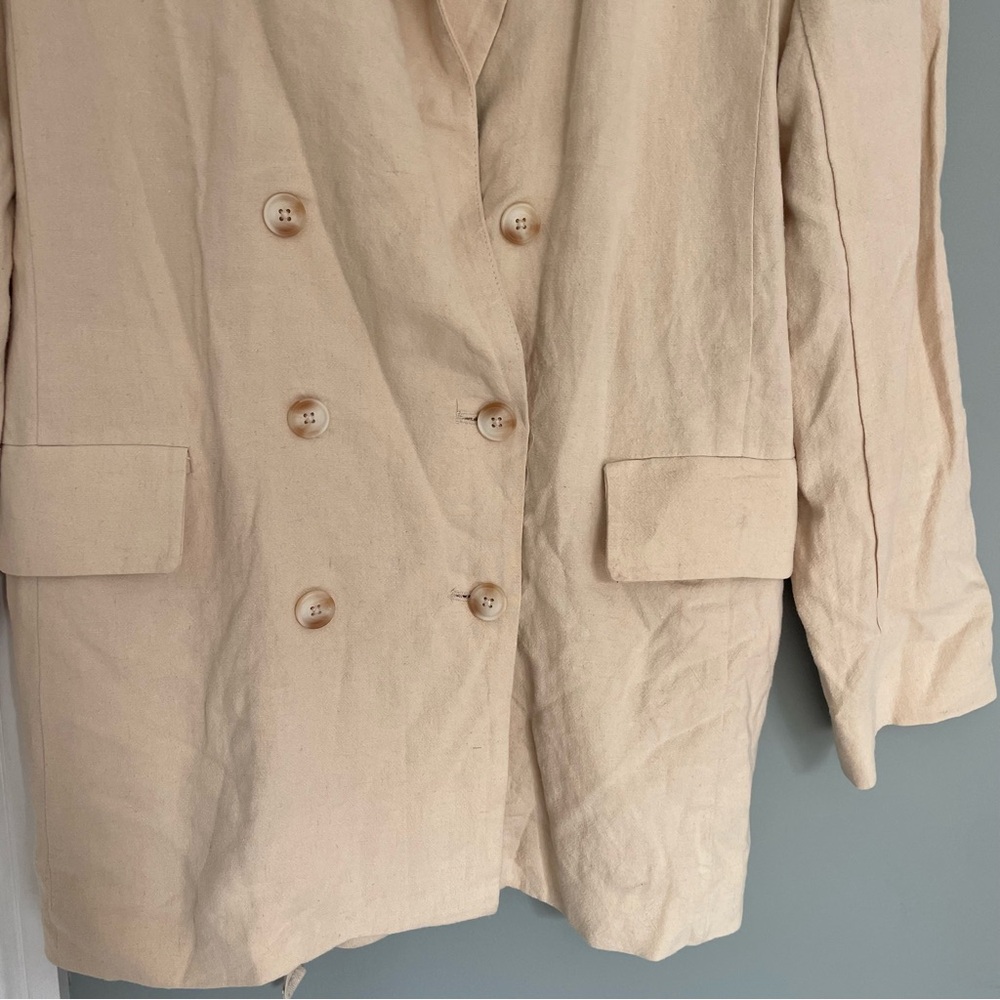 Free People "Olivia" Double Breasted Linen Blend Pebble/Sand Blazer - Picture 8 of 17